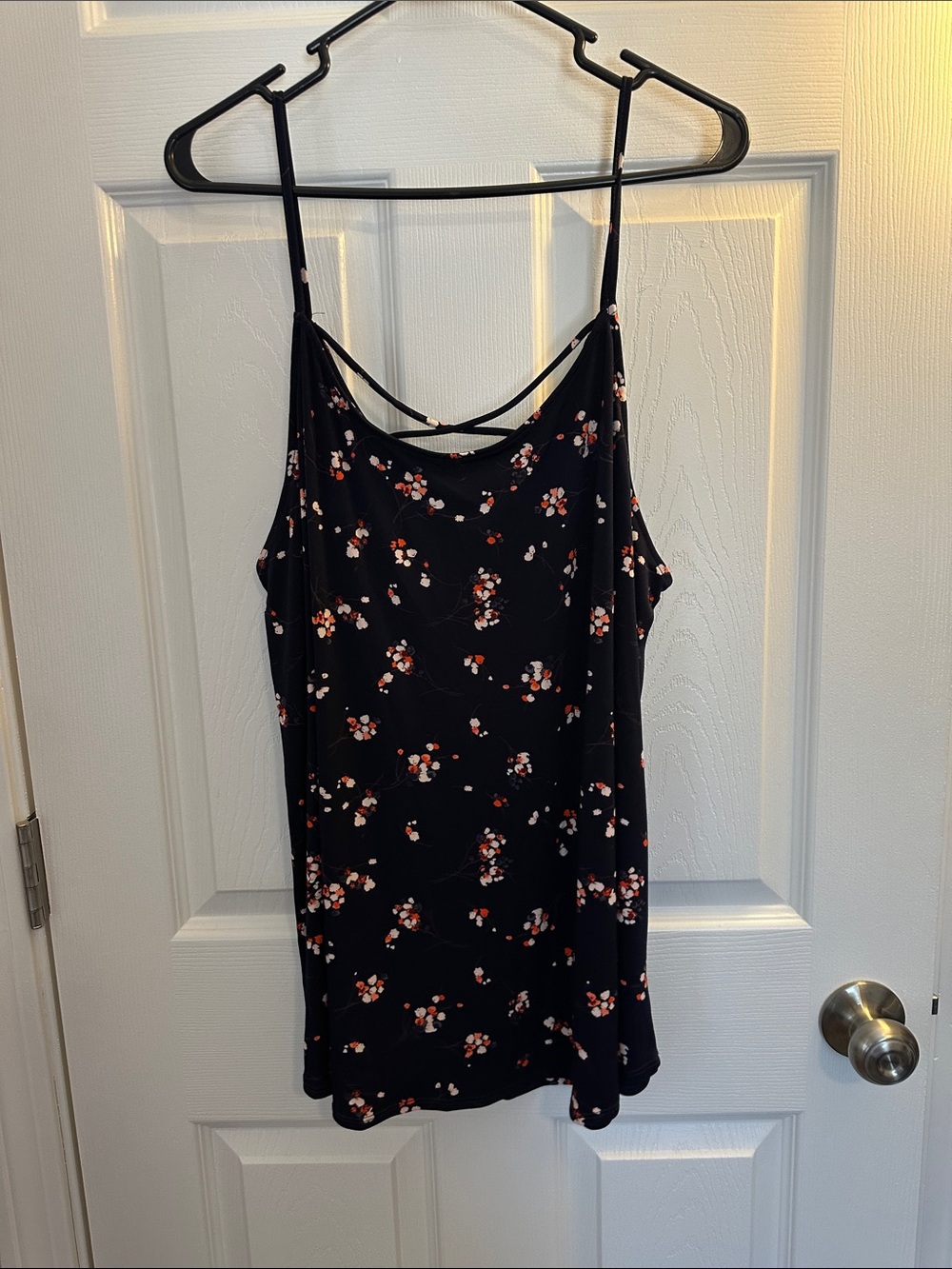 Kaileigh Navy Floral V-Neck Tank with Pink and White Blossoms